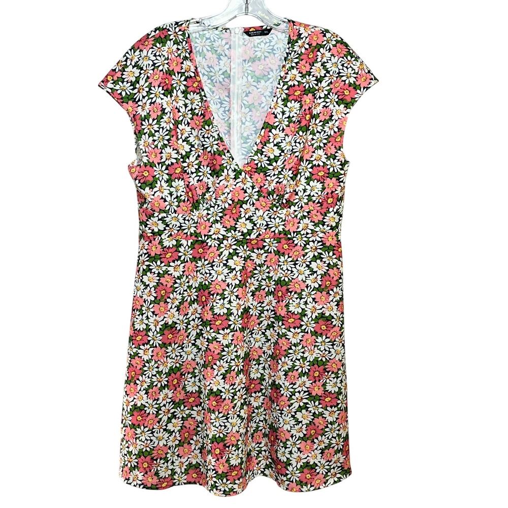 Shein Curve Floral Dress Women's Plus 0XL Multicolor Daisy Print Pullover V-Neck